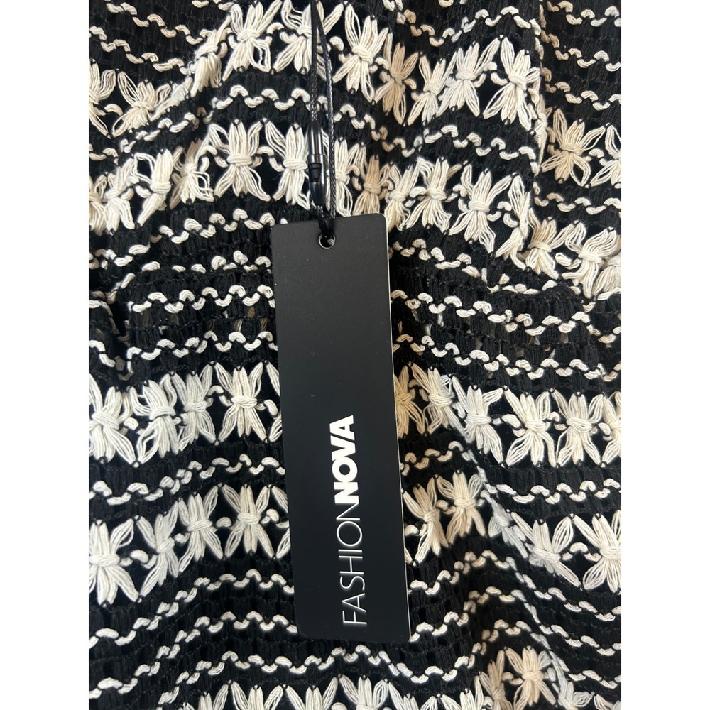 Fashion Nova‎ Bali Mami Crochet Mini Dress Black Cream Fringe 1X New With Tags - Picture 5 of 7